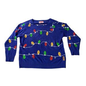 Tipsy Elves Blue Holiday Sweater Sequin Festive Light Design Size 1X